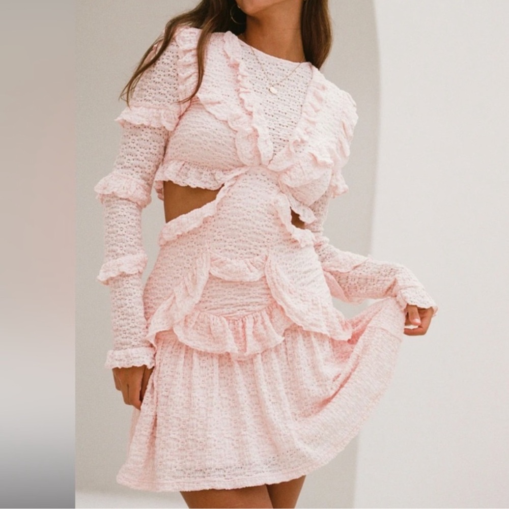 Saboskirt Pink ruffle mini dress